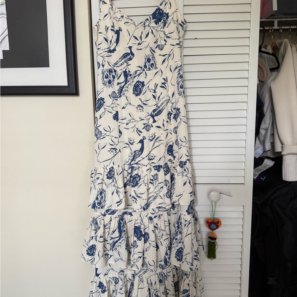 Floral Tiered Maxi Dress in Blue and White